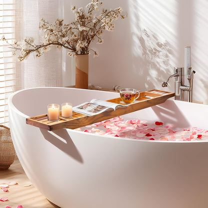 VaeFae Teak Bathtub Tray, Wooden Bath Caddy for Bathtub, Bath Tub Wood Table for Tub