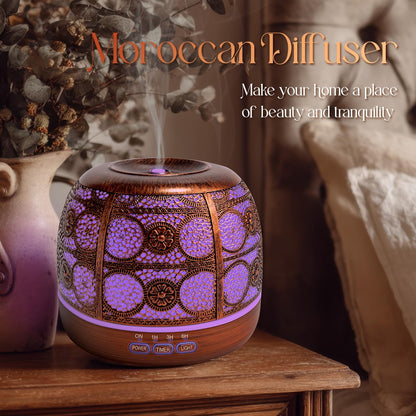 ARVIDSSON Essential Oil Diffuser 500ml, Aromatherapy Diffuser for Home, Ultrasonic Diffusers for Essential Oils, Metal Oil Diffuser with 7 Color LED Lights, Mist Timer and Auto Shut-Off Function
