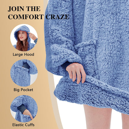 yescool Wearable Blanket Hoodie, Flannel Sherpa Fleece Blanket Sweatshirt for Adults Women Men,One Size Fits All - Colors B