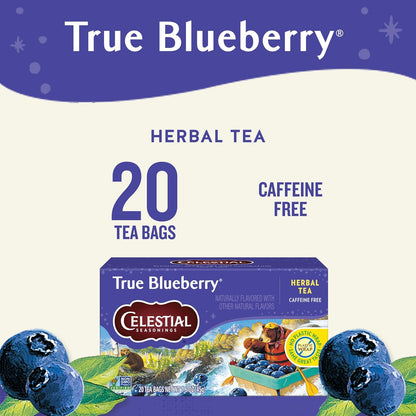Celestial Seasonings True Blueberry Herbal Tea Bags, Caffeine Free, 20 Bags Box (Pack of 6)