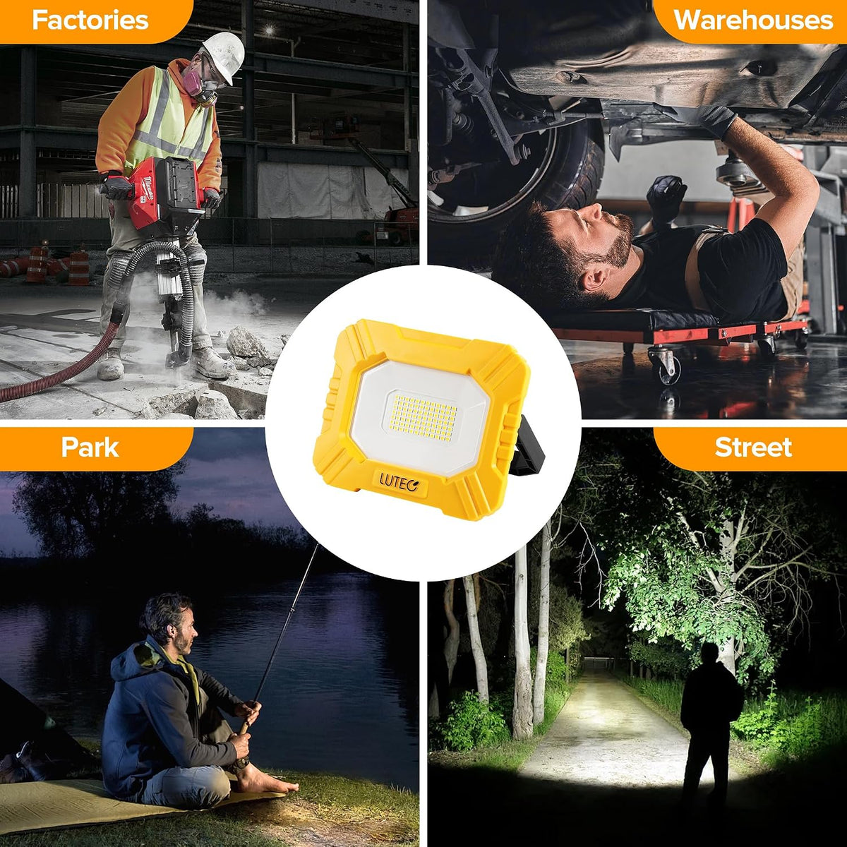 LUTEC 3500LM LED Work Light, Rechargeable Magnetic Work Lights with Stand, Portable 5000K Flood Light for Car Repair, Fishing, Camping, Emergency, Hiking, 3 Modes