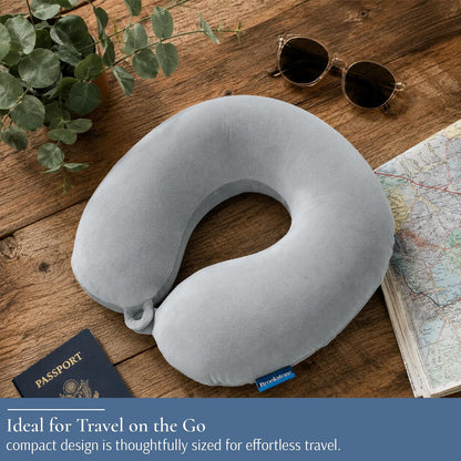 Brookstone Travel Neck Pillow - Lightweight U-Shaped Memory Foam Travel Pillow for Airplane, Car Travels & Sleeping, Blue