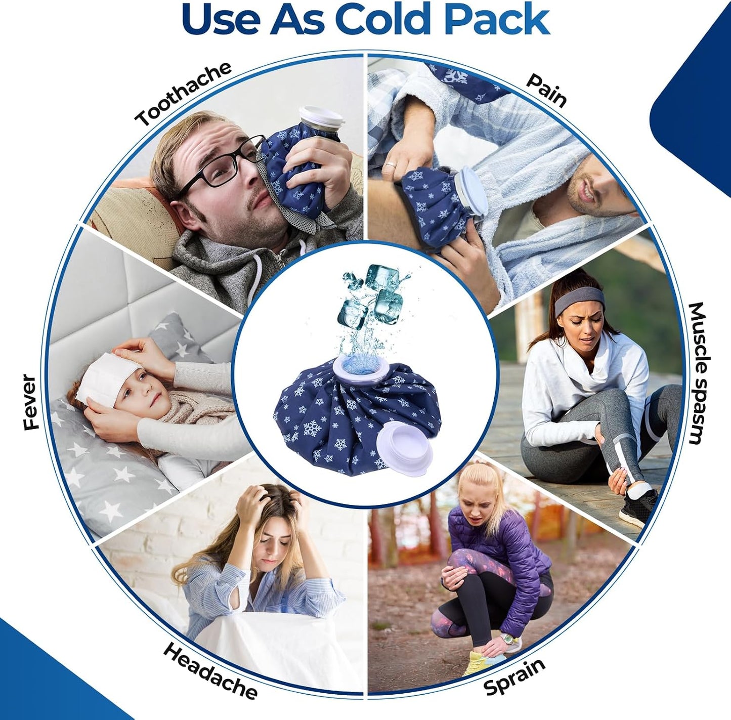 Ice Bags for Injuries Reusable: Ohuhu 3 Packs Ice Cold Packs with Wrap Ice Bag Hot Water Hot & Cold Therapy Pain Relief for Knee Leg Injury No-Leak Waterproof Ice Bags 3 Sizes 6"/9"/11", Blue