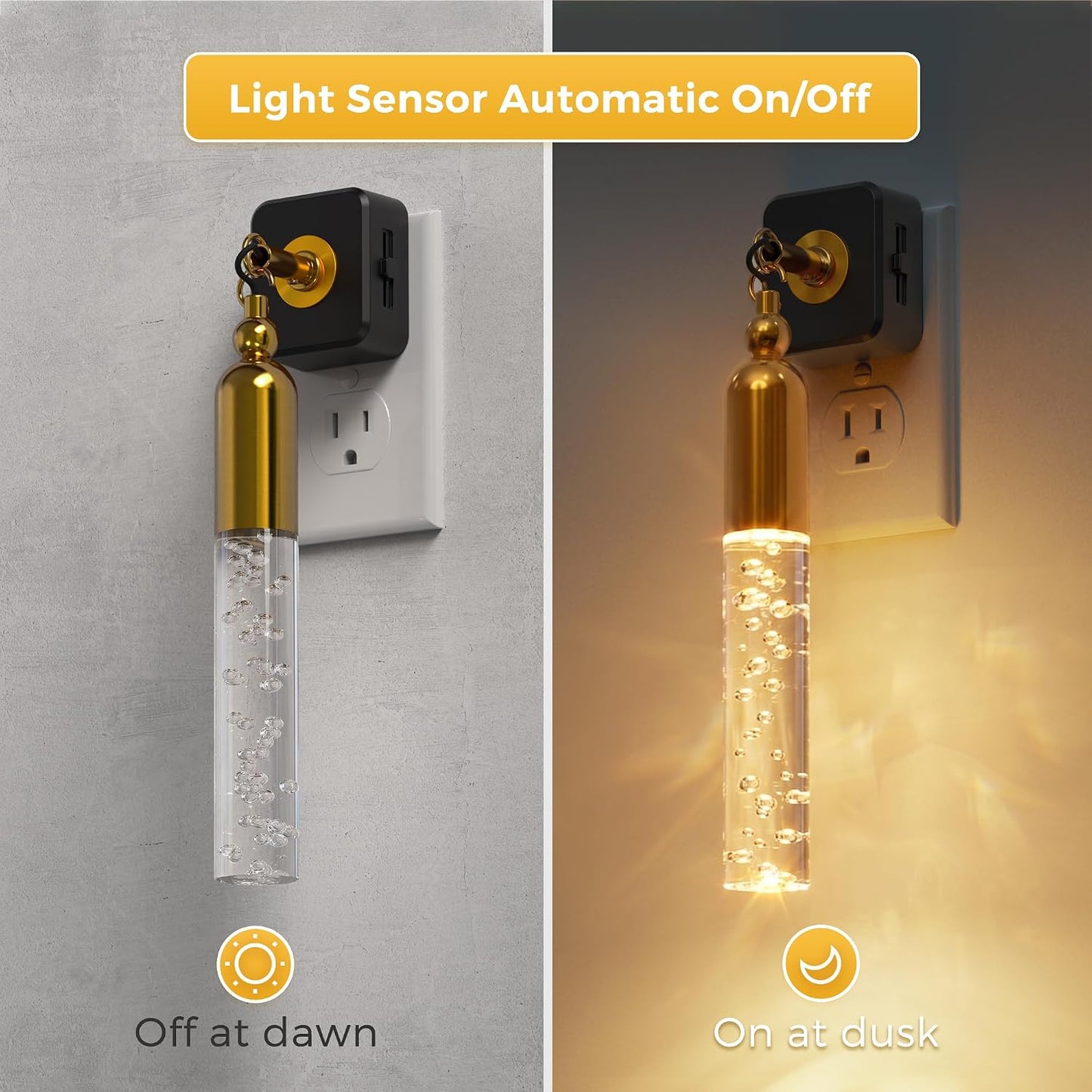 L LOHAS LED Night Lights Plug into wall, Amber Night Light with Adjustable Brightness, Plug in NightLight with Auto Light Sensor, Wall Sconce-Style Design Night Light for Bathroom,Hallway, 2 Pack