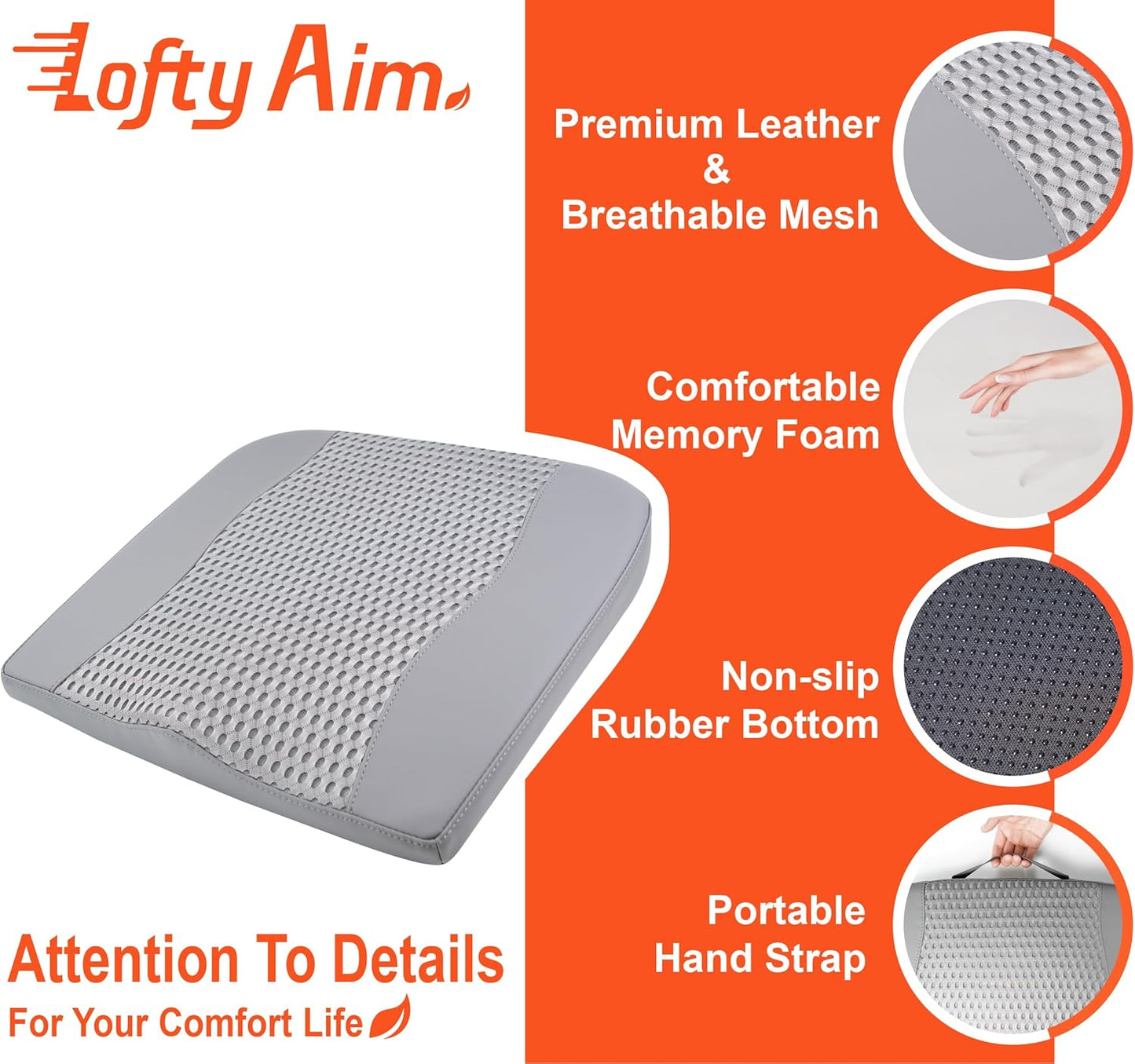 Lofty Aim Car Seat Cushion, Comfort Memory Foam Car Cushions for Driving - Sciatica & Lower Back Pain Relief, Driver Seat Pillow for Auto, Office Chair, Wheelchair - Black