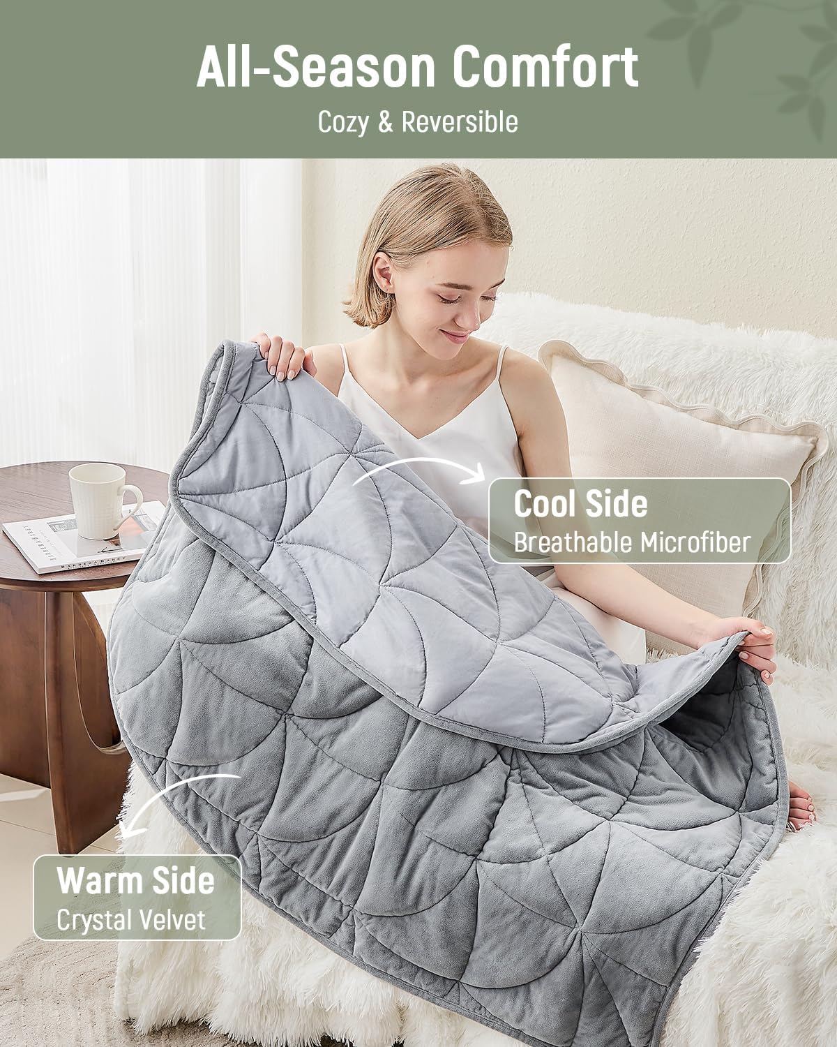 Weighted Lap Blanket 7 lbs for Adults, Luxury Soft Small Weighted Blanket, Compact Portable Weighted Lap Pad for Relaxation, Sleeping, Travel, All-Season Use, Forest Green, 40" x 52"