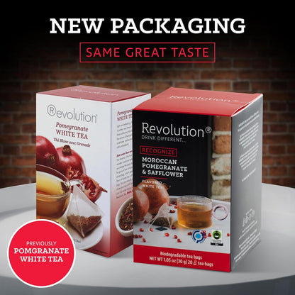 REVOLUTION TEA® Pomegranate White Tea [THE ORIGINAL] – Moroccan Pomegranate & Safflower – Premium Full Leaf Tea – Biodegradable Infuser Tea Bags – Flavored White Tea – 20 Bags