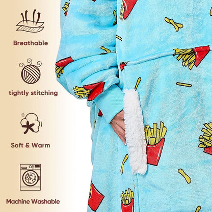 yescool Wearable Blanket Hoodie, Flannel Sherpa Fleece Blanket Sweatshirt for Adults Women Men,One Size Fits All - Colors B