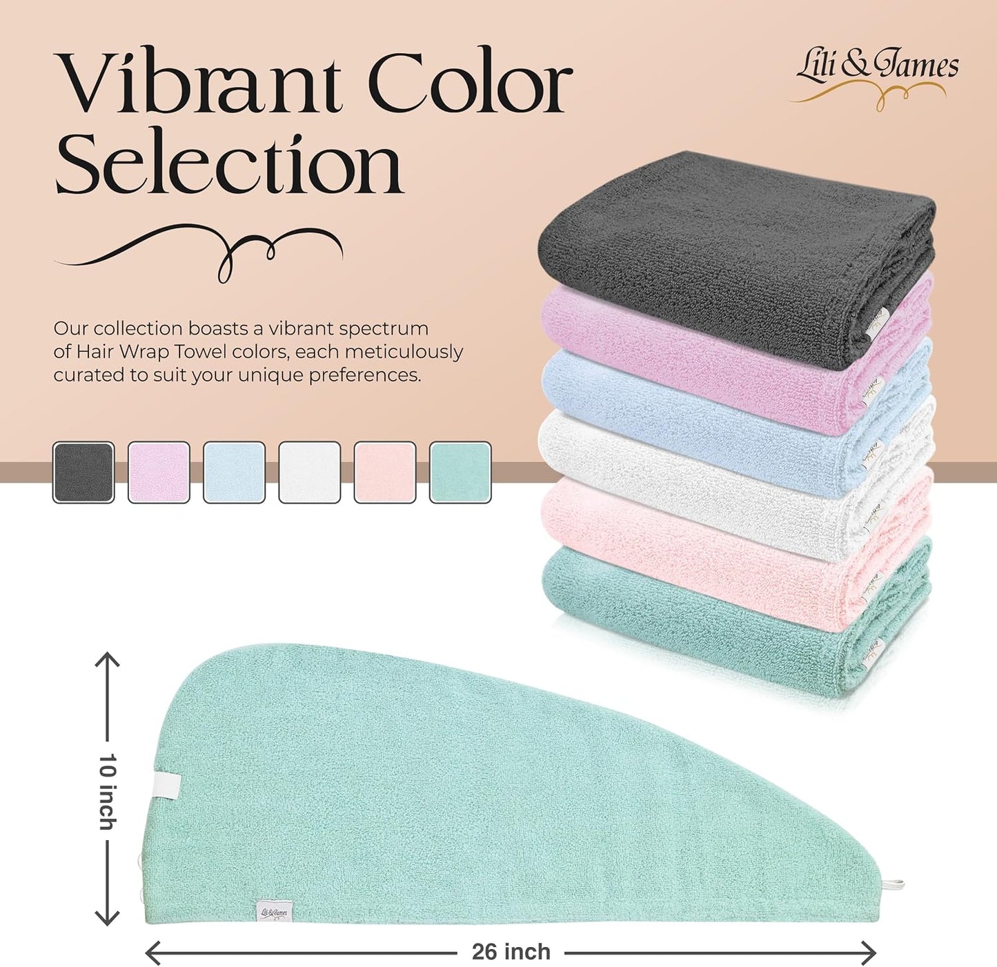 Lili&James 100% Cotton Hair Towel Wrap for Women & Kids – 420 GSM Quick Dry Hair Turban with Double Button Loop, Anti Frizz Non Microfiber Hair Drying Towel for Curly, Long & Thick Hair (Lilac)