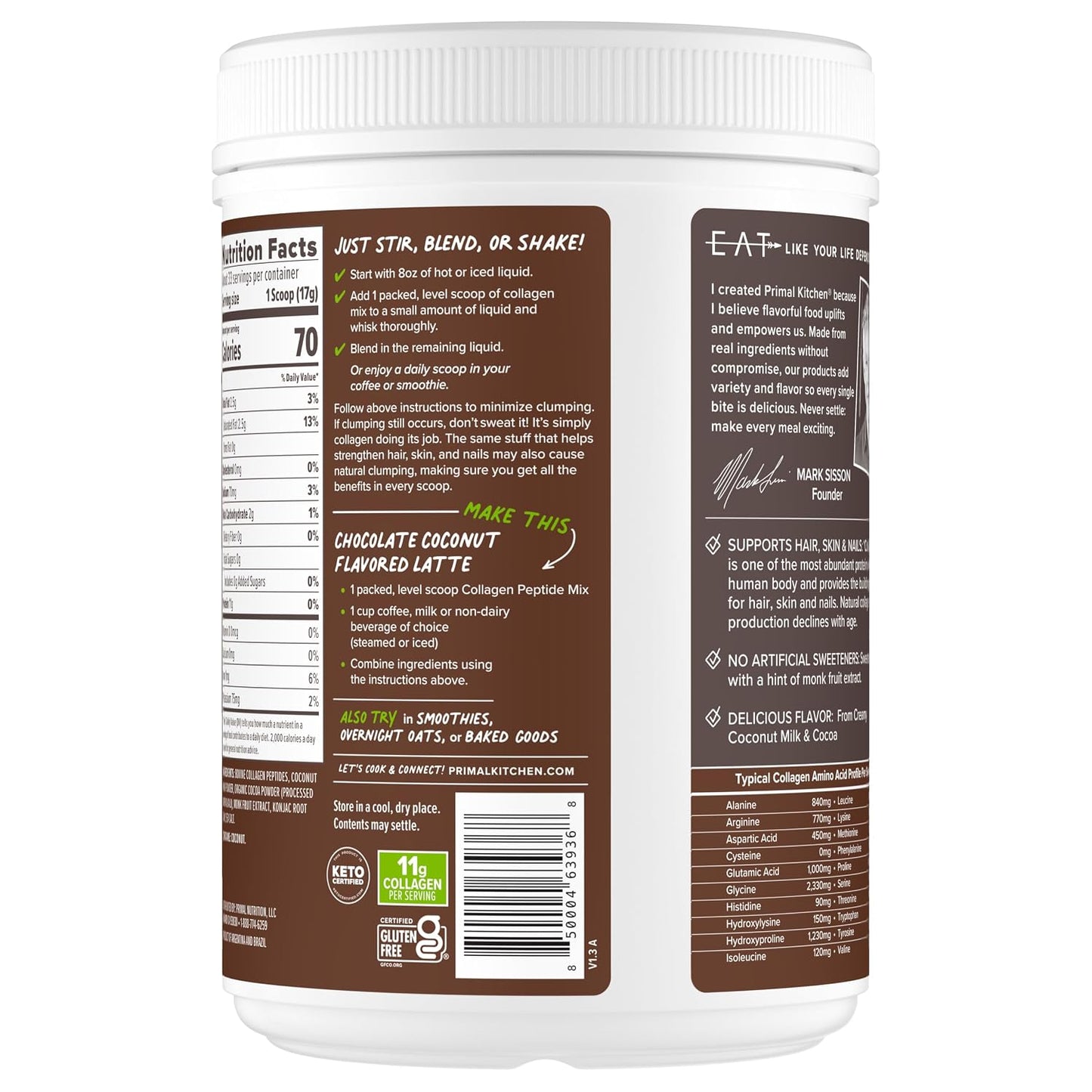 Primal Kitchen Matcha Collagen Keto Latte Powder, Sugar-Free Collagen Peptides, 9.33 Ounces