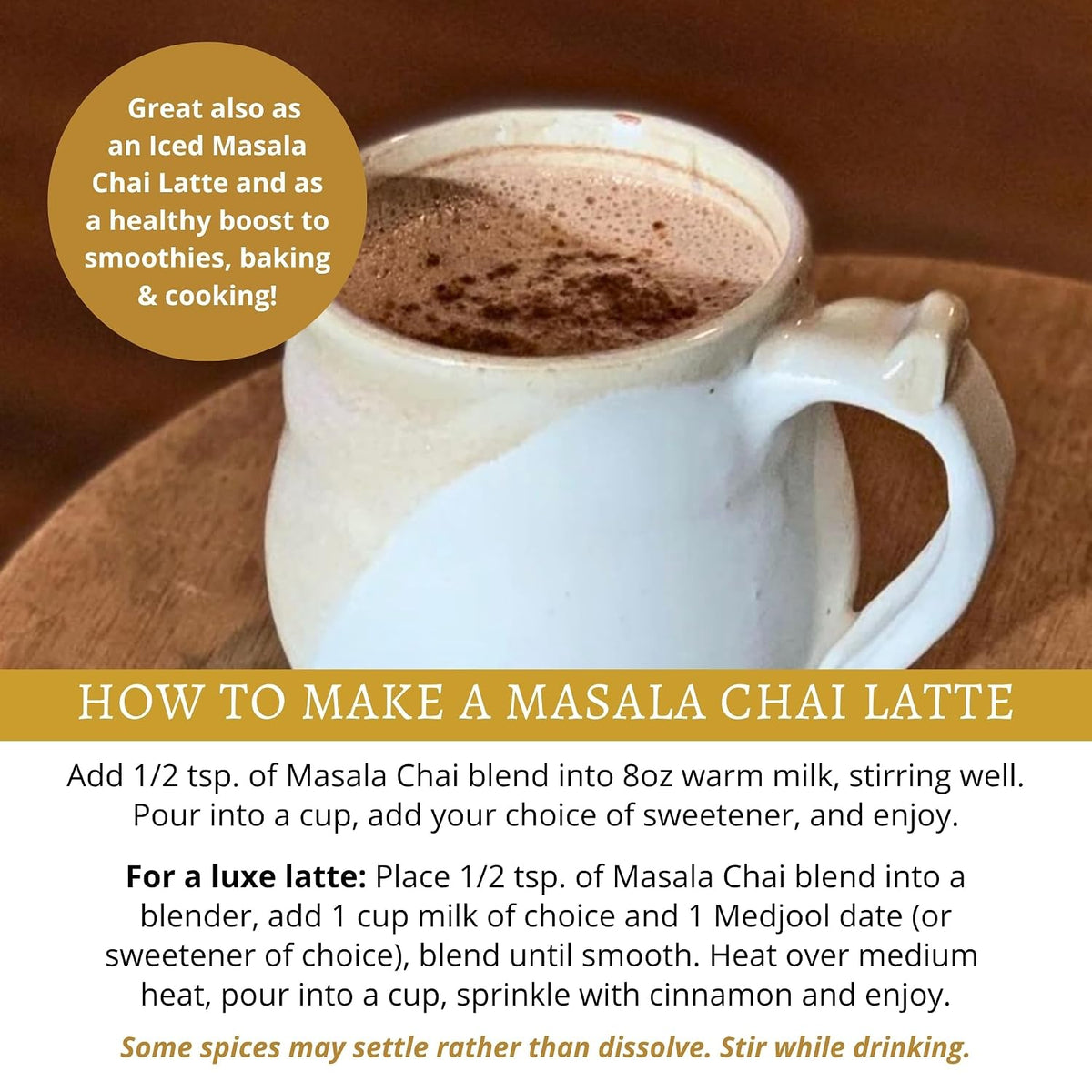 DelighTeas Organic Masala Chai Powder | Caffeine free, Unsweetened, Vegan, Keto | Ayurvedic Digestive Support blend for Chai Spice Tea | 100 Servings, 4oz