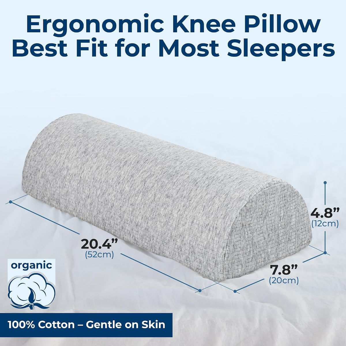 5 STARS UNITED Knee Pillow for Back Sleeping – Half Moon Bolster Pillow for Legs, Under Knee Pillow for Sleeping on Back, Memory Foam Leg Pillow for Back Pain, Gray
