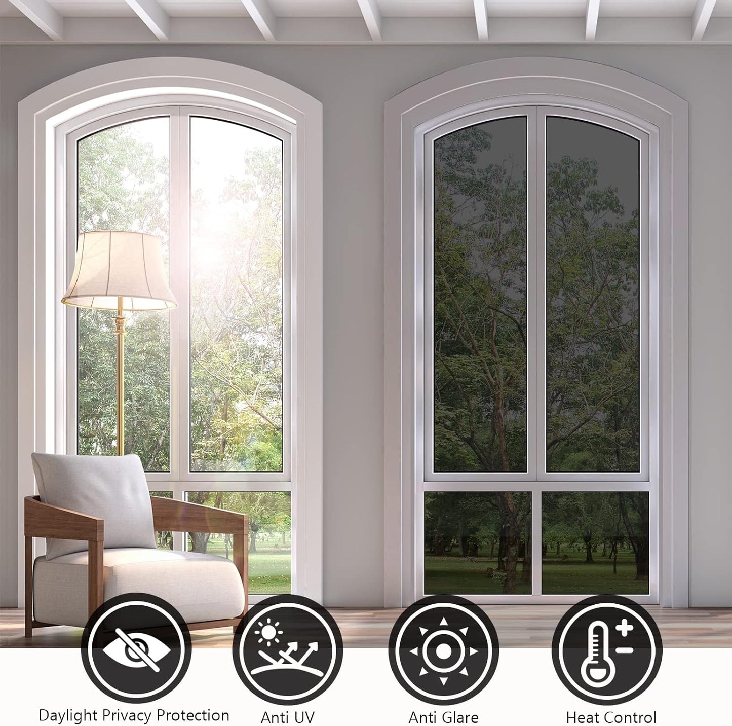 KESPEN Total Blackout Window Film Privacy Static Cling 100% Light Blocking Room Darkening Window Cover Heat Control Anti-UV Glass Sticker Window Tint for Home with Grid Line, 17.5 Inch X 6.5 Feet