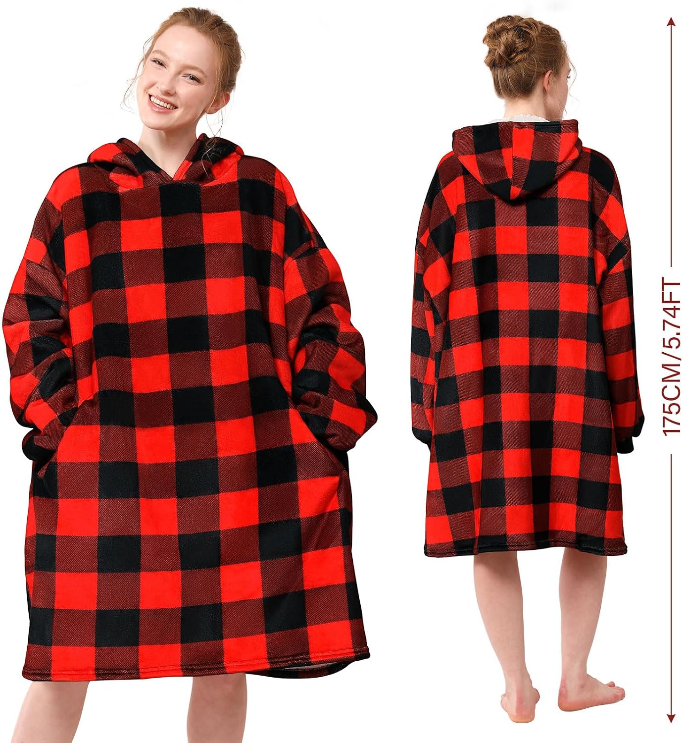 LetsFunny Blanket Hoodie,Oversized Wearable Sherpa Fleece Blanket Sweatshirt,Super Soft Warm Cozy with Giant Pocket,Gifts for Women Men Adults Teenagers, One Size Fits All