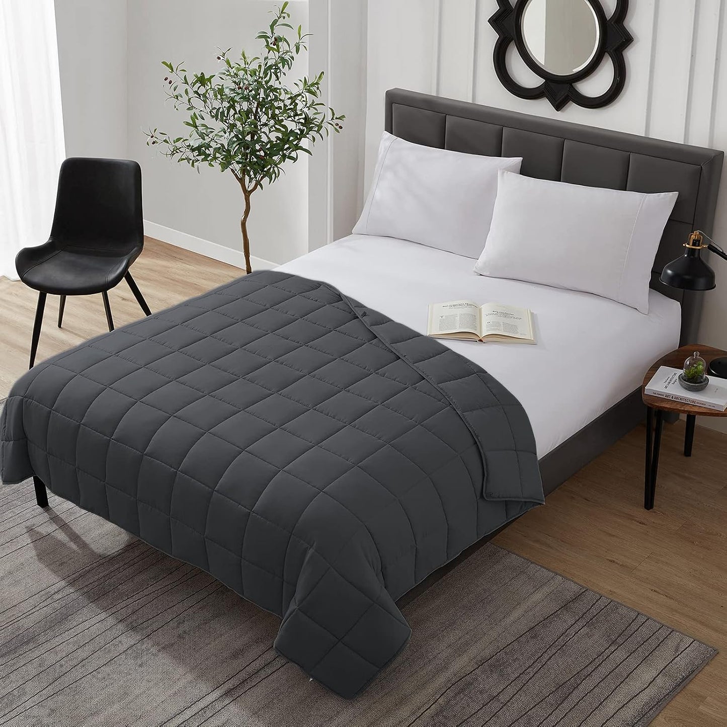 L'AGRATY Weighted Lap Pad 7lb: Small Weighted Blanket for Adults - Cooling Portable Travel Blanket for Relaxation Sleeping - Washable All-Season (29" x 24")