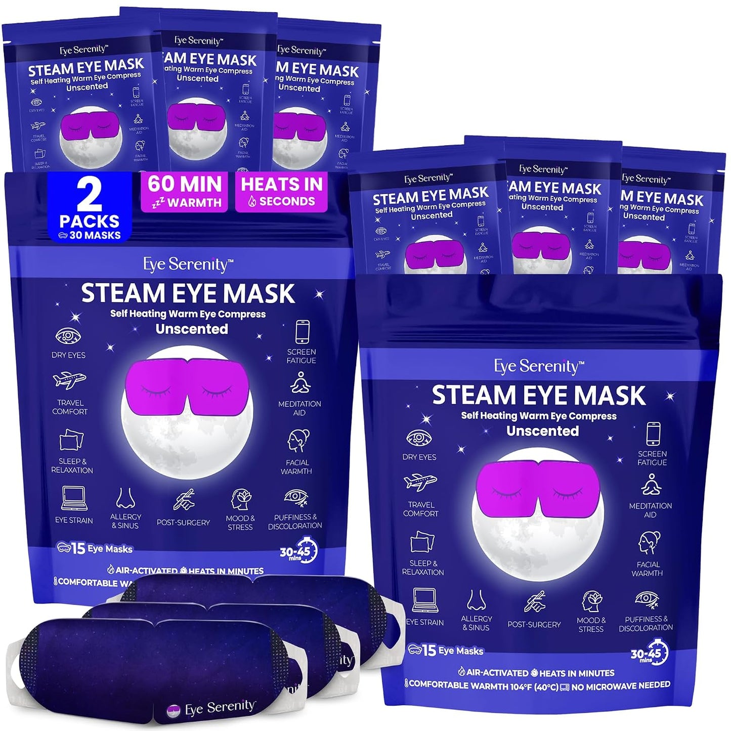 Eye Serenity Steam Eye Mask, Heated Eye Mask, Self Heating Warm Compress for Dry Eyes, Fast Relief for Stye, Puffy Sensitive Eyes, Moist Heat, Gift for Women and Men - Unscented