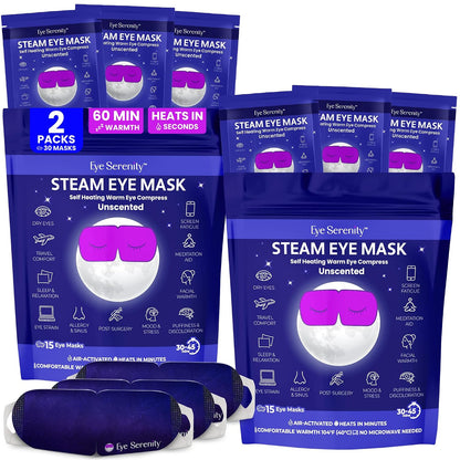 Eye Serenity Steam Eye Mask, Heated Eye Mask, Self Heating Warm Compress for Dry Eyes, Fast Relief for Stye, Puffy Sensitive Eyes, Moist Heat, Gift for Women and Men - Unscented