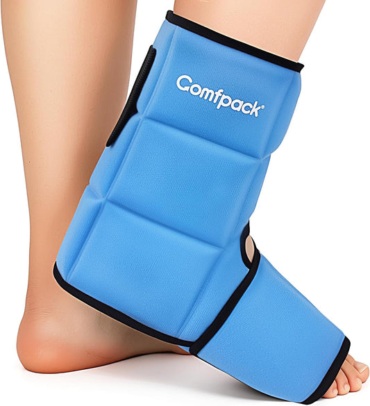 Comfpack Ankle Foot Ice Pack Wrap for Sprained Ankle/Surgery Recovery, 30% More Gel Cold Compression Therapy with Sectional Design for Plantar Fasciitis, Swelling, Achilles Tendonitis, FSA Eligible