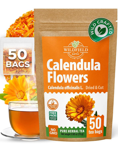 50 Bags Calendula Tea Dried Flowers Herbal Tea (Calendula Officinalis) - 50 Count 1.5 g Flower Herb