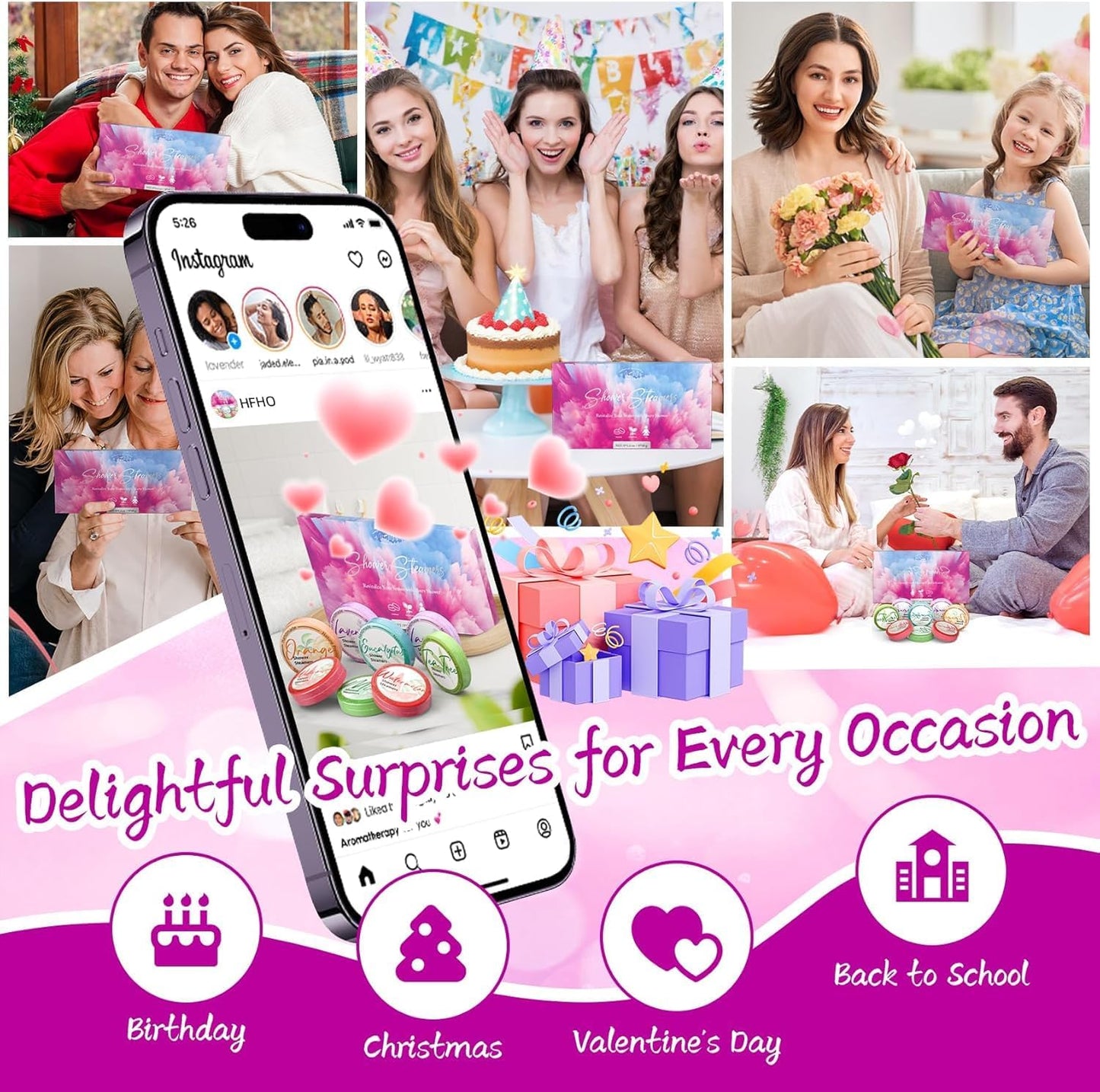 Shower Steamers Aromatherapy 8 Pack - Gifts for Women, Shower Bombs with Essential Oils, Self Care and Stress Relief Stocking Stuffers, Relaxation Birthday Gifts for Women and Men