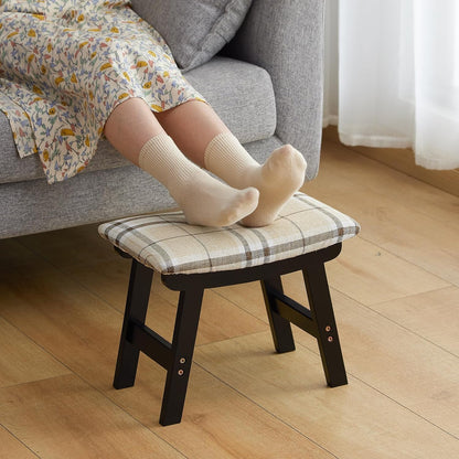 Foot Stool Ottoman Foot Rest Under Desk,Small Stool for Living Room, Bedroom and Kitchen (Brown Legs - Beige Stool Surface)