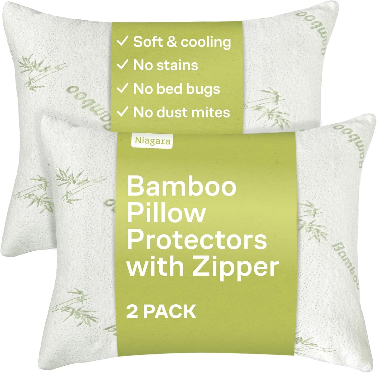 Cloud-Like Pillow Protectors with Zipper Standard Size - Breathable Cooling Pillow Covers for Hot Sleeprers - 100% Resistant to Stains, Dust & Dirt (White 2-Pack)