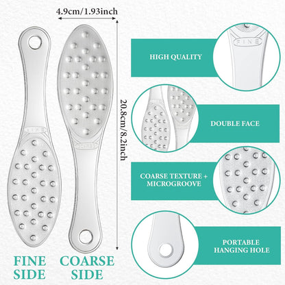 2 Pcs Stainless Steel Foot File Callus Remover Double Sided Metal Foot Scraper Rasp Scrubber for Wet or Dry Skin Professional Pedicure Tool for Hard Skin Cracked Heels Feet (Classic Style)