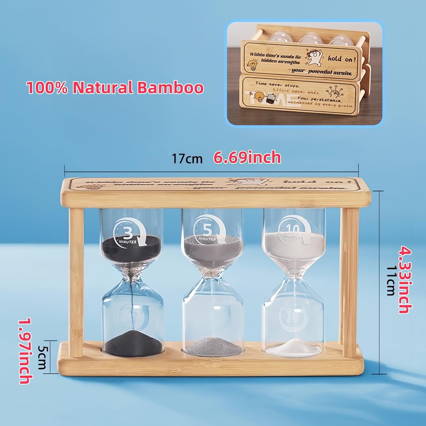 Mini Wooden Sand Timers,100% Bamboo Hourglass Sand Timers 1Min Sandglass Timer for Toothbrush Timer Games Classroom Home Office Cooking(Blue+1Min)