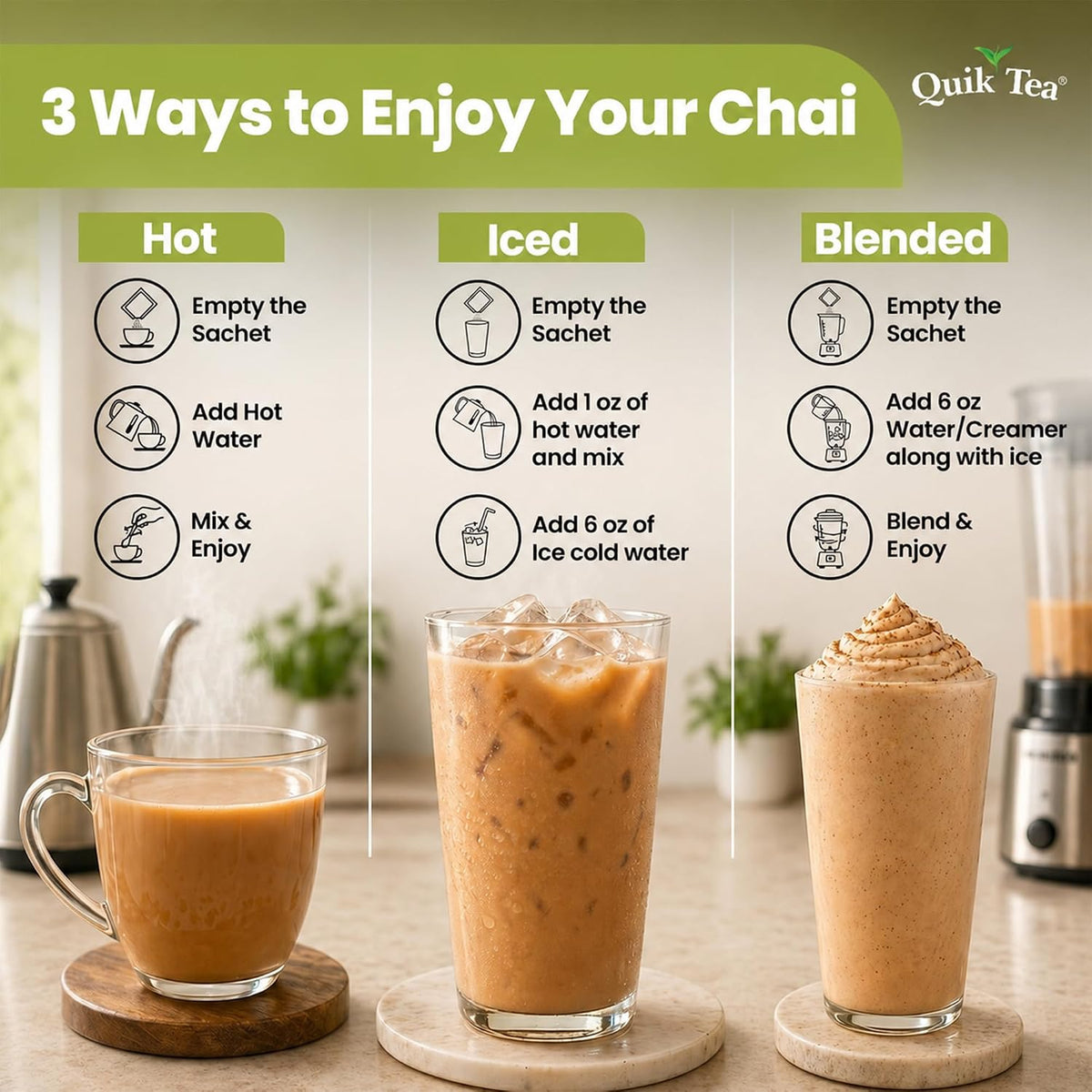 QuikTea Instant Chai Tea Latte Mix, Lemongrass, Unsweetened, 10 Sachets