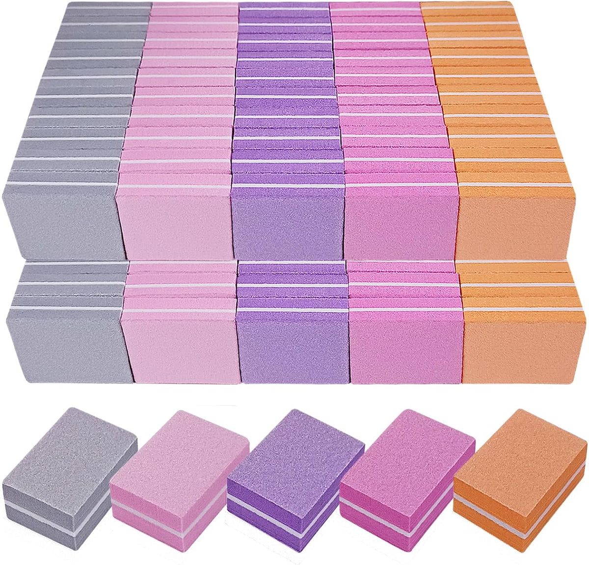 Nail Buffers (100 Pack), Mini Buffer Block Nail File for Acrylic and Natural Nails, 100/180 Grit Nail Buffer Block Bulk Buffing Blocks for Nail Buff Professional Manicure File Blocks Set Hot Pink