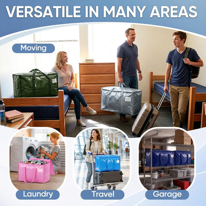 TICONN Extra Large Moving Bags Heavy Duty with Zippers & Carrying Handles, Durable Storage Bags Moving Boxes for Closet Organizers and Storage (Blue)
