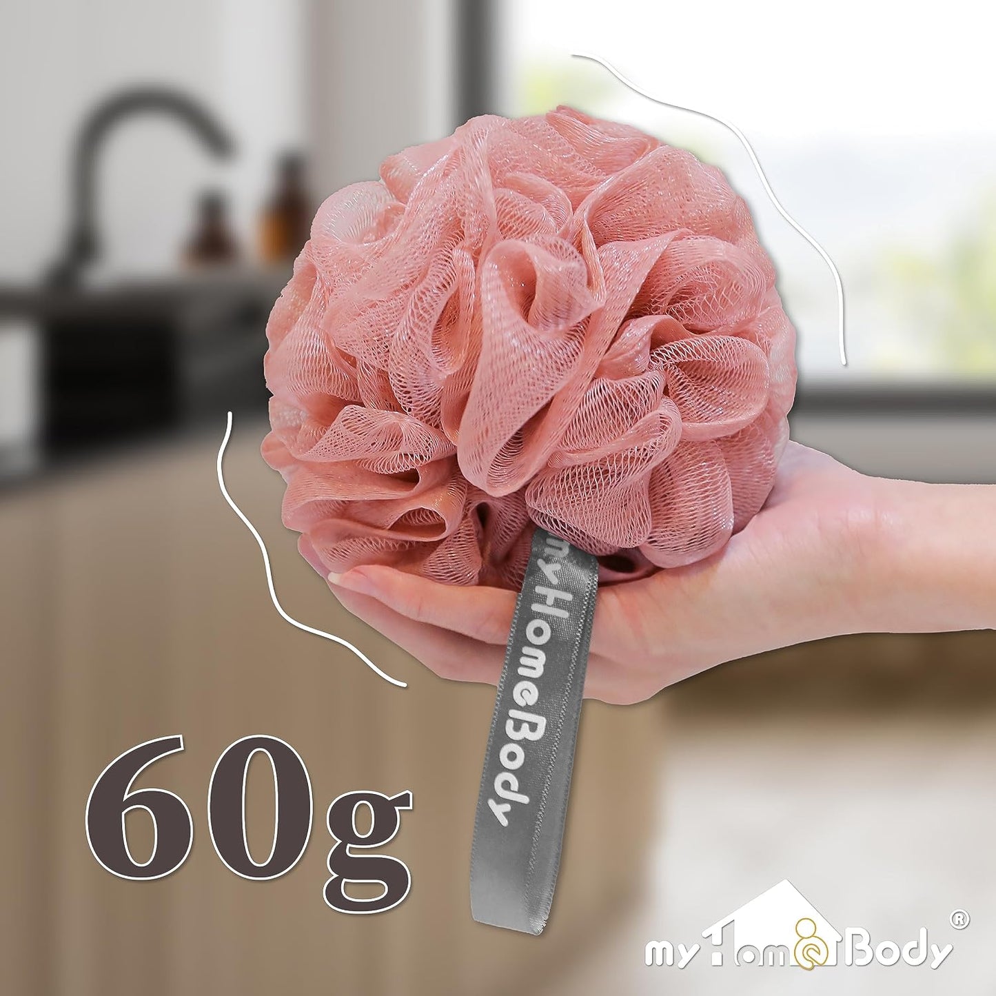 myHomeBody Large 70g Loofah Sponge, Bath Body Scrubber for Women, Men, Exfoliating Shower Pouf with Activated Charcoal - 2 Graphite Gray + 1 Sage Green, 3 Pack