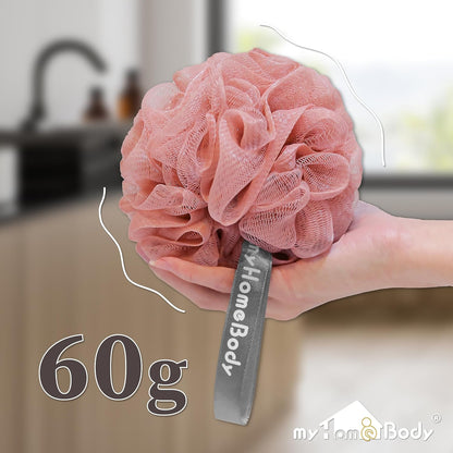 myHomeBody Large 70g Loofah Sponge, Bath Body Scrubber for Women, Men, Exfoliating Shower Pouf with Activated Charcoal - 2 Graphite Gray + 1 Sage Green, 3 Pack