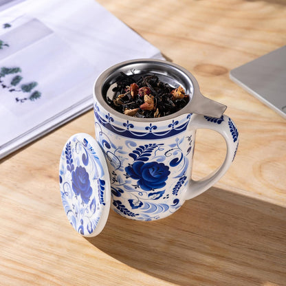 GBhome Tea Mug with Infuser and Lid, 18 Ounce Large Ceramic Loose Leaf Cup, Microwave, Dishwasher Safe, Perfect for Tea Lovers