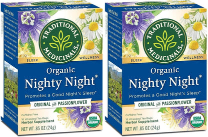 Traditional Medicinals Organic Nighty Night with Passionflower Herbal Tea, Promotes a Good Night’s Sleep, (Pack of 2) - 16 Tea Bags