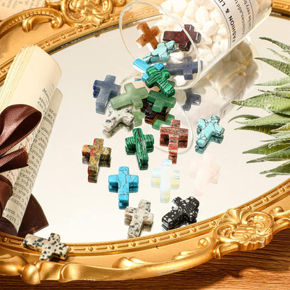 Nuenen 50 Pcs Cross Charm for Women Man Celebration Grad Decor Crystal Pocket Cross Necklace Natural Worry Stone Gift for Jewelry Making Craft Festival Decor(0.71 x 0.98 x 0.24 Inch,Fresh)