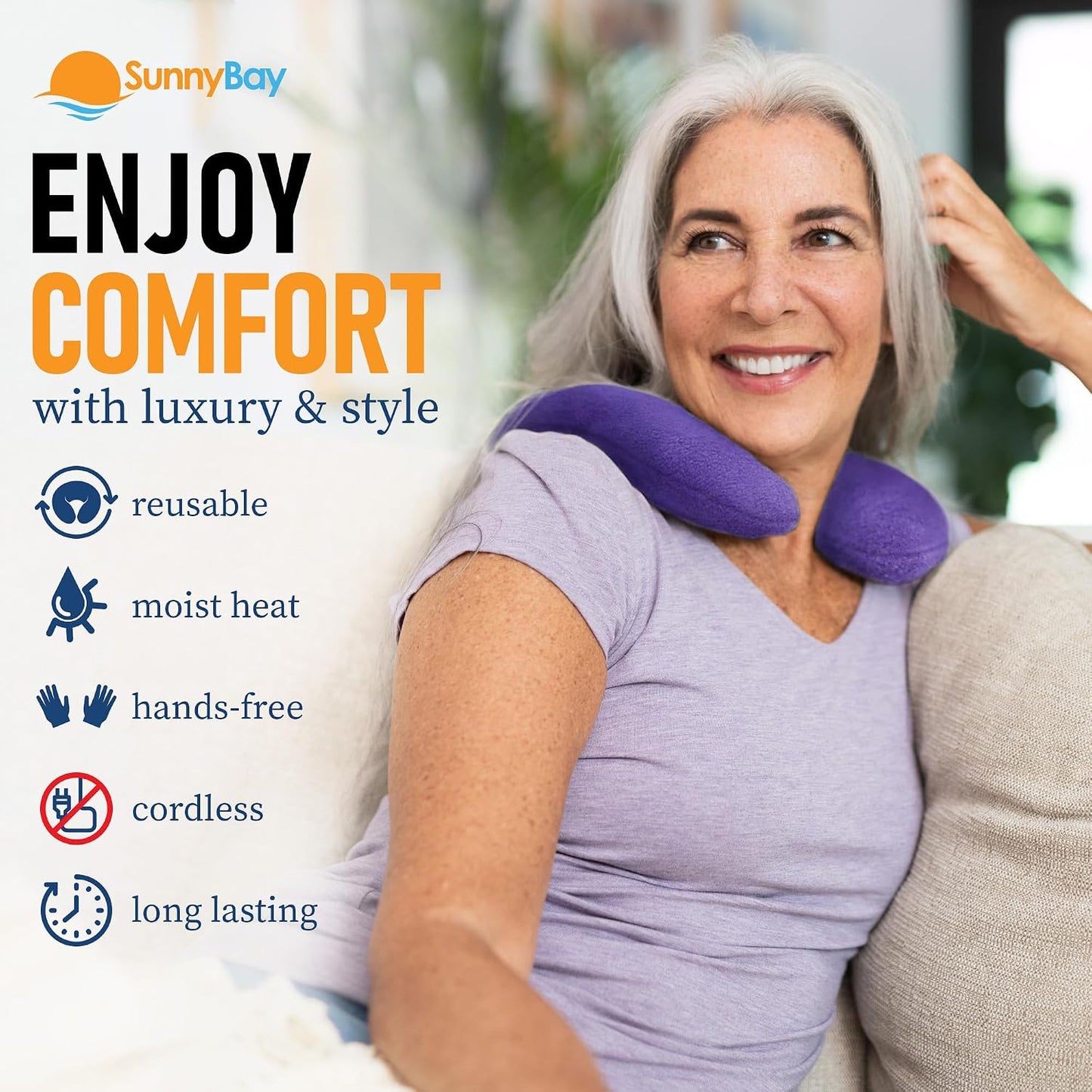 SunnyBay Microwave Heating Pad, Microwavable Heated Neck Pillow for Moist Hot Therapy, Heated Neck and Shoulder Wrap with Flax Seeds Filling and Washable Cover, 12"X12"X2", 2.5 lbs, Navy Blue