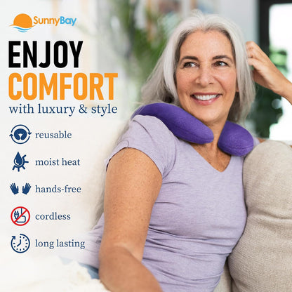 SunnyBay Microwave Heating Pad, Microwavable Heated Neck Pillow for Moist Hot Therapy, Heated Neck and Shoulder Wrap with Flax Seeds Filling and Washable Cover, 12"X12"X2", 2.5 lbs, Navy Blue