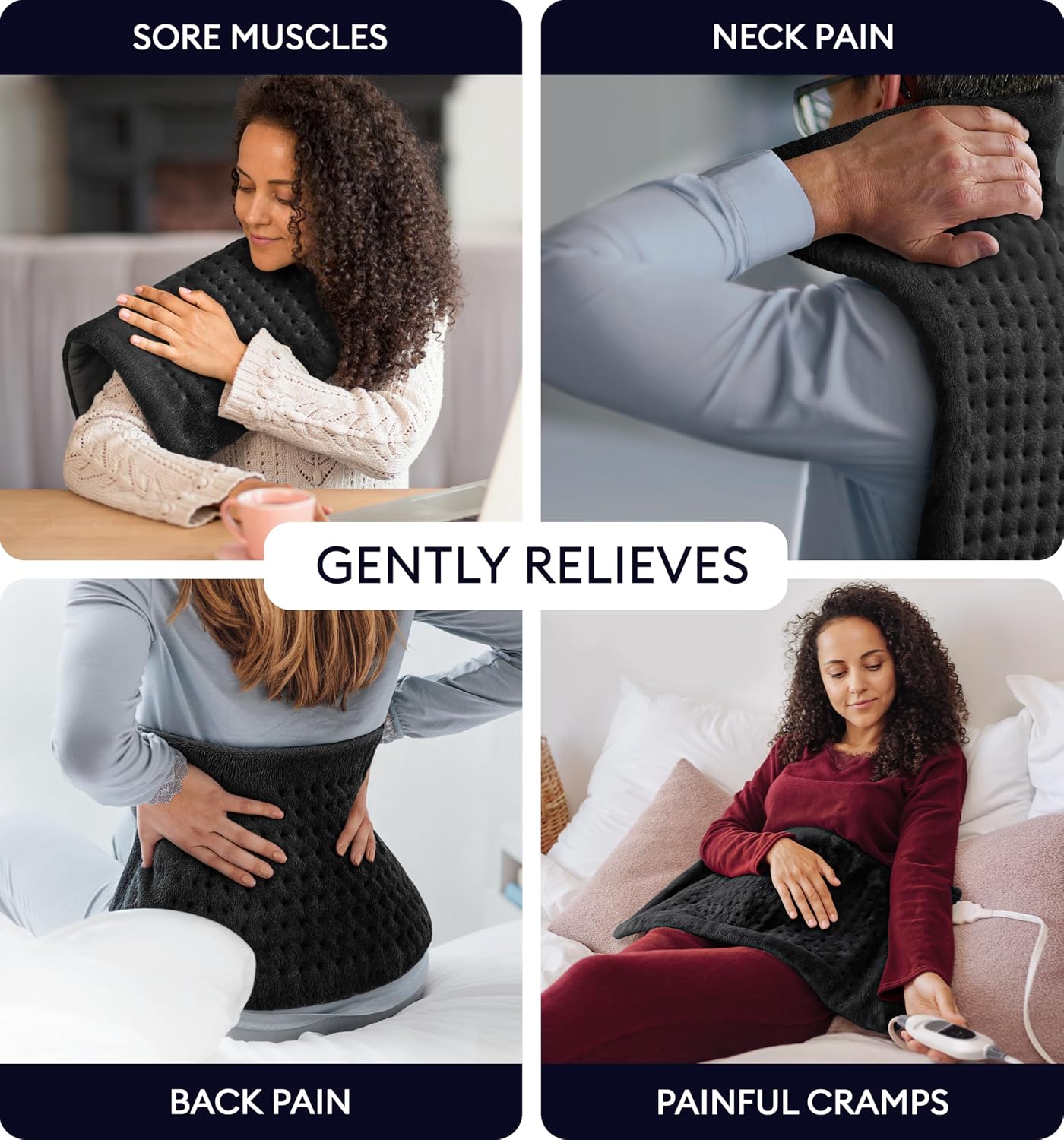 GENIANI Electric Heating Pad for Back Pain & Cramps Relief, Electric Throw, Self Care Gifts for Women, Heating Pad for Neck & Shoulder, Machine Washable Microplush, Auto Shut Off (12"x24", Tabby Gray)