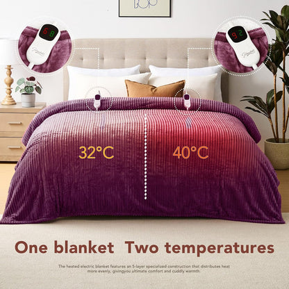 Homemate Heated Blanket Electric Throw - 50"x60" Heating Blanket Throw 1/2/4/6/8 Hours Auto-Off 10 Heat Levels Over-Heat Protection Soft Flannel Sherpa Heater ETL Certification