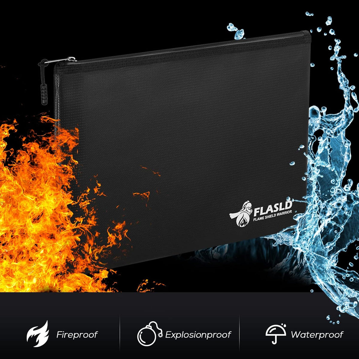 FLASLD Large Fireproof Document Bags, 24x12x12” Waterproof Storage Firesafe Bag, Fireproof Folder Safe Box for Cash, Valuables & Passport, Silicone Coating & Zipper Closure