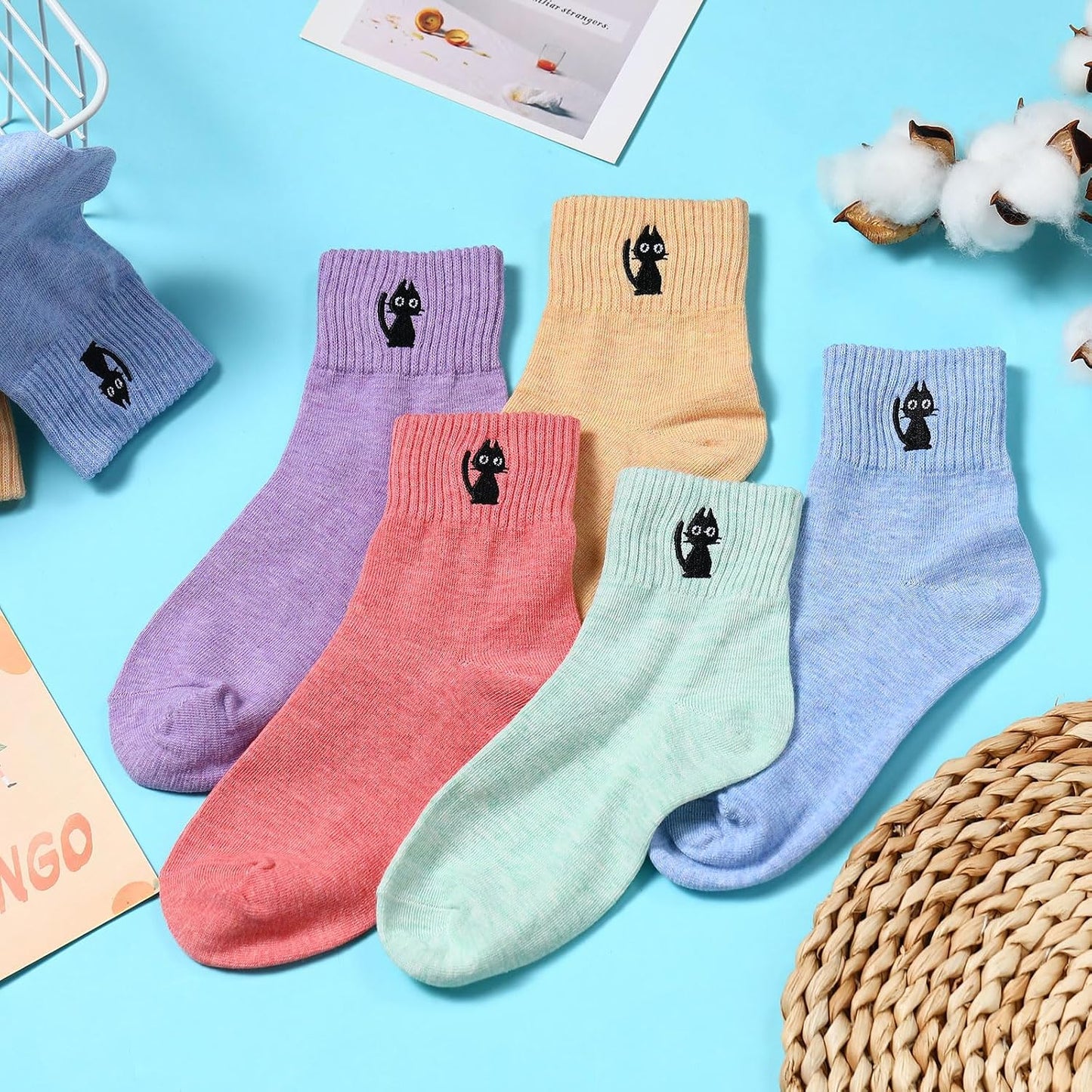 Eurzom 10 Pairs Socks Womens Crew Elastic Ankle Length Cotton Socks Aesthetic Cute Lightweight Low Cut Gifts for Women - Colors B