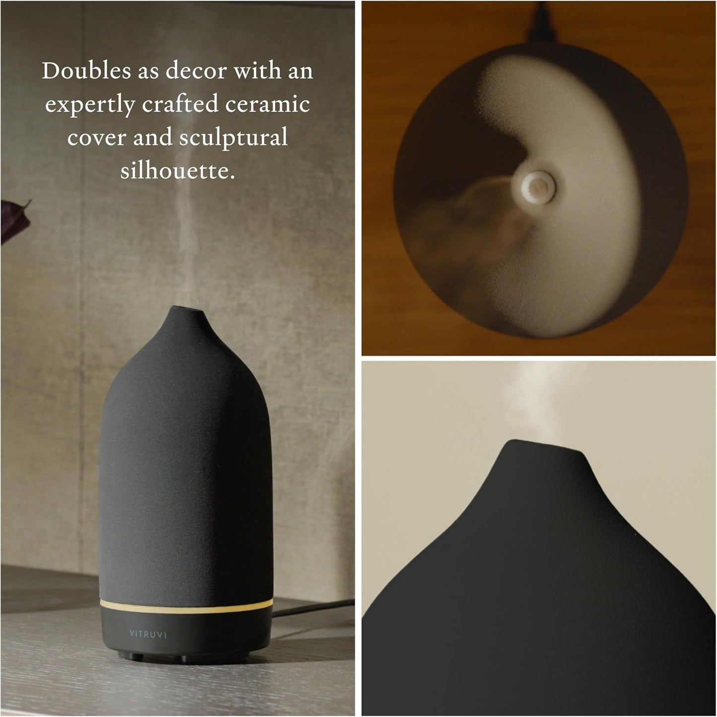 Vitruvi Stone Diffuser, Ceramic Ultrasonic Essential Oil Diffuser for Aromatherapy | Ceramic Diffuser, Diffusers for Home, Oil Diffuser, Housewarming Gift, Original Diffuser | White, 90ml Capacity