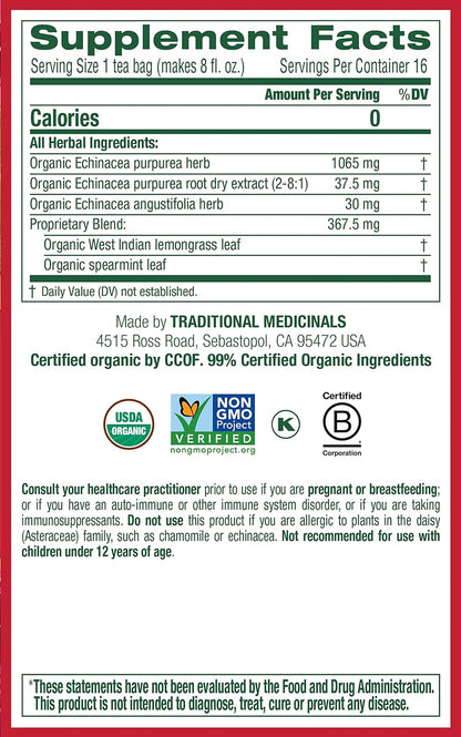 TRADITIONAL MEDICINALS Echinacea Plus Tea,16 Count (Pack of 2)