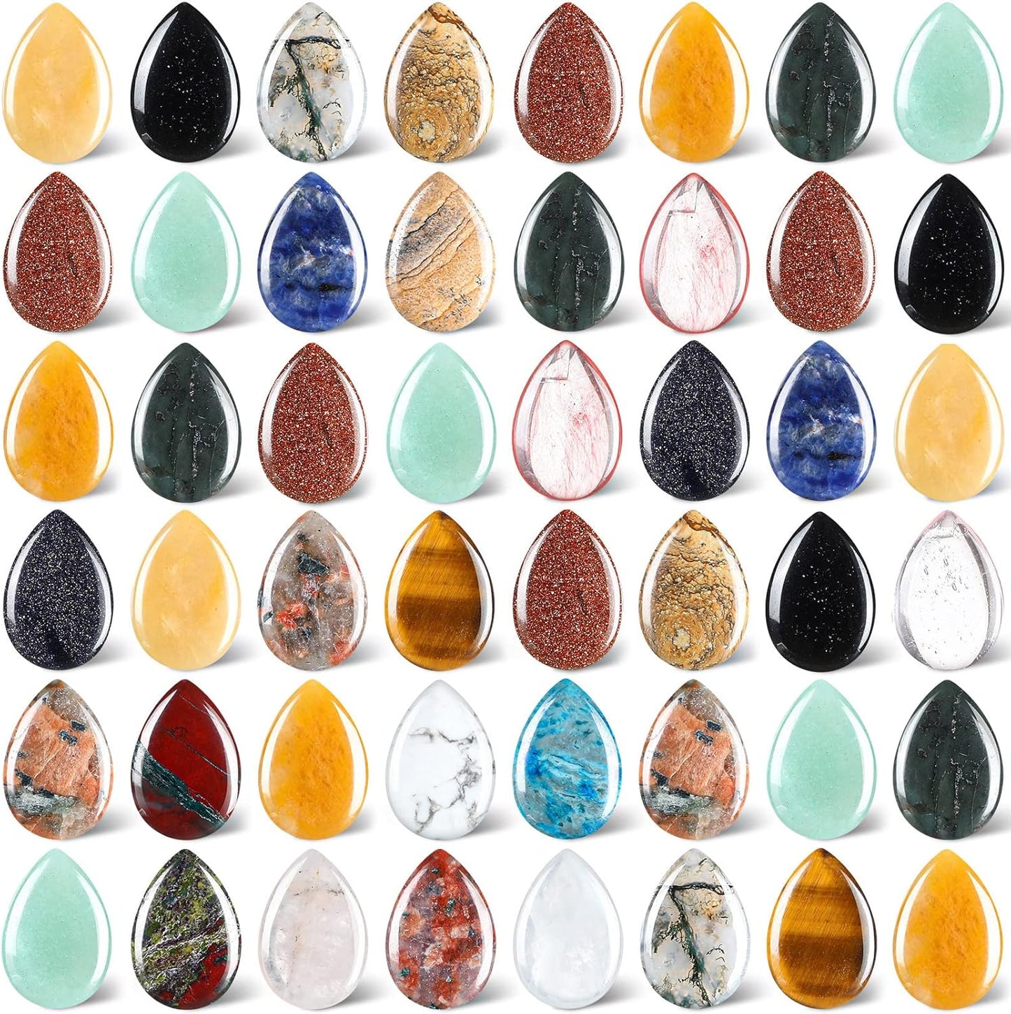 Nuenen 50 Pcs Worry Stones for Anxiety Teardrop Crystal Bulk Waterdrop Gemstone Thumb Healing Stress Pocket Stone Teardrop Pendants Bulk for Valentines Gift Meditation(Fresh,0.94 x 0.63 x 0.24 Inch)