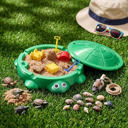 Mini Desktop Turtle Sandbox Zen Garden for Desk 6 x 6 in 3D Printed Fidget Stress Relief Toy with Lid and 5 Mini Beach Tools for Home Office Coworker