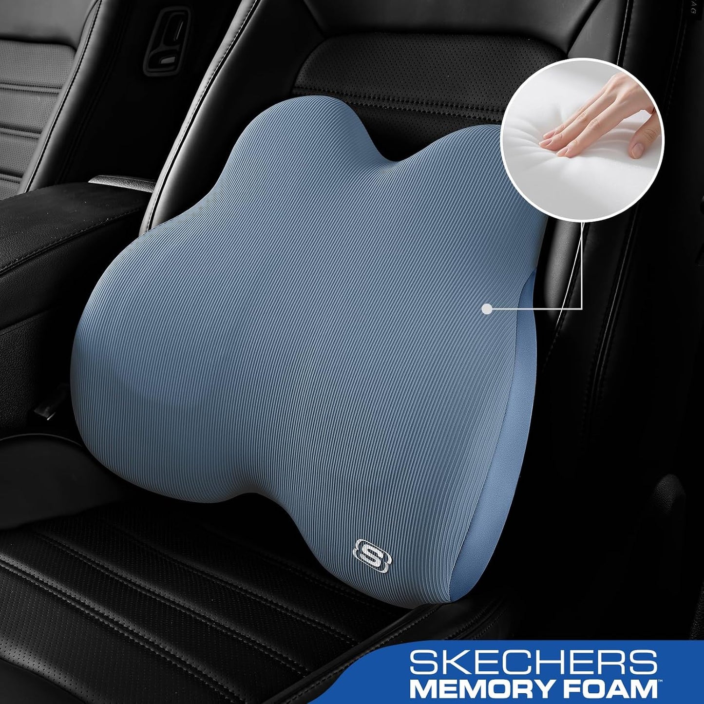 Skechers Memory Foam Lumbar Pillow,Lumbar Support Pillow for Office, Chair Lower Back Pain Relief Lumbar Pillow, Ergonomic Design Back Support Pillow for Office Chair, Car, Home, Travel,Black