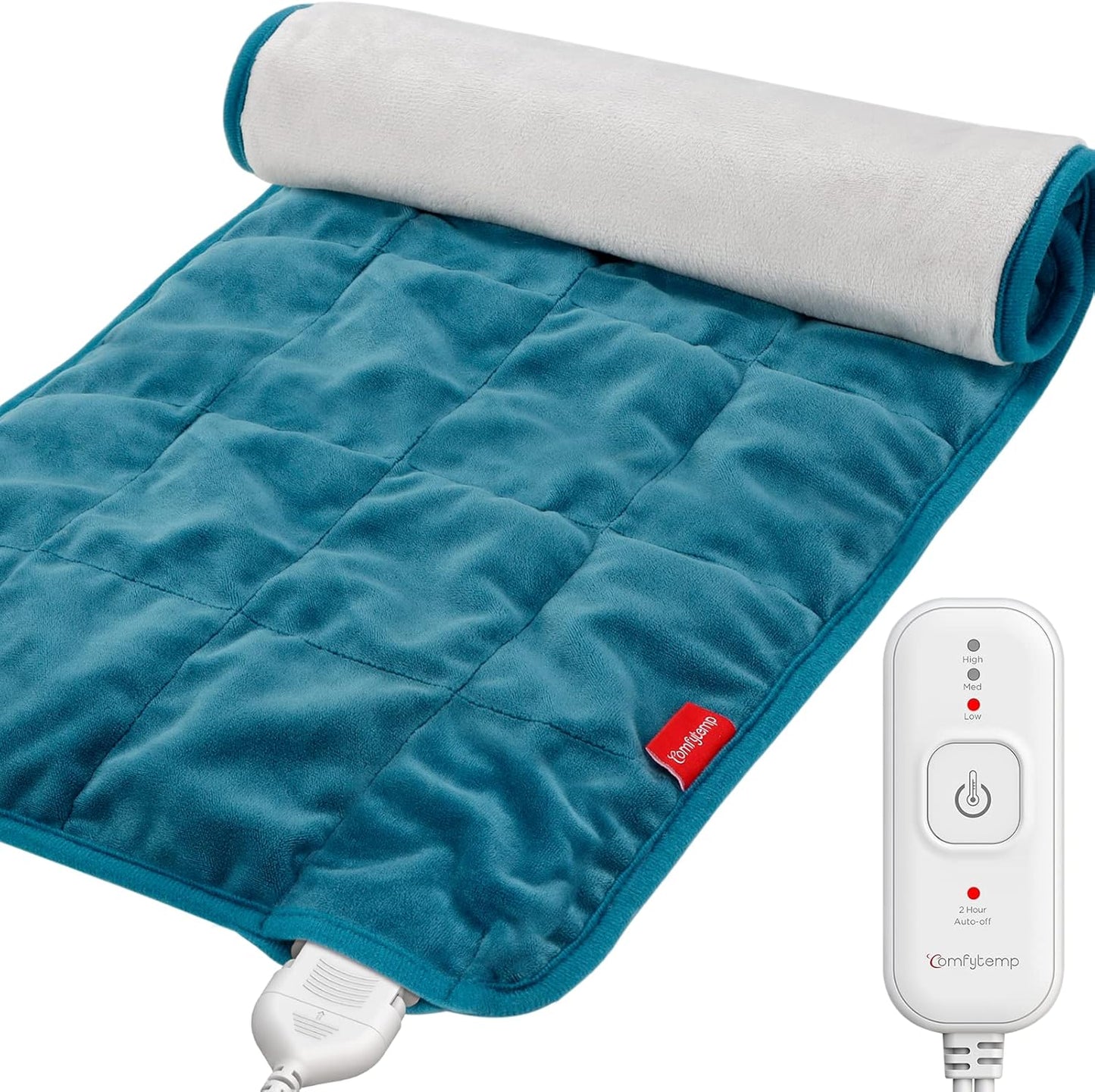 Comfytemp Weighted Heating Pad for Back & Period, FSA Eligible Electric Heat Pad, Birthday Gift for Women Men Mom Dad & Father Day Gifts, 2.2 lb HSA Neck Shoulder Heated Pad, 2H Auto-Off, 12x24, Blue