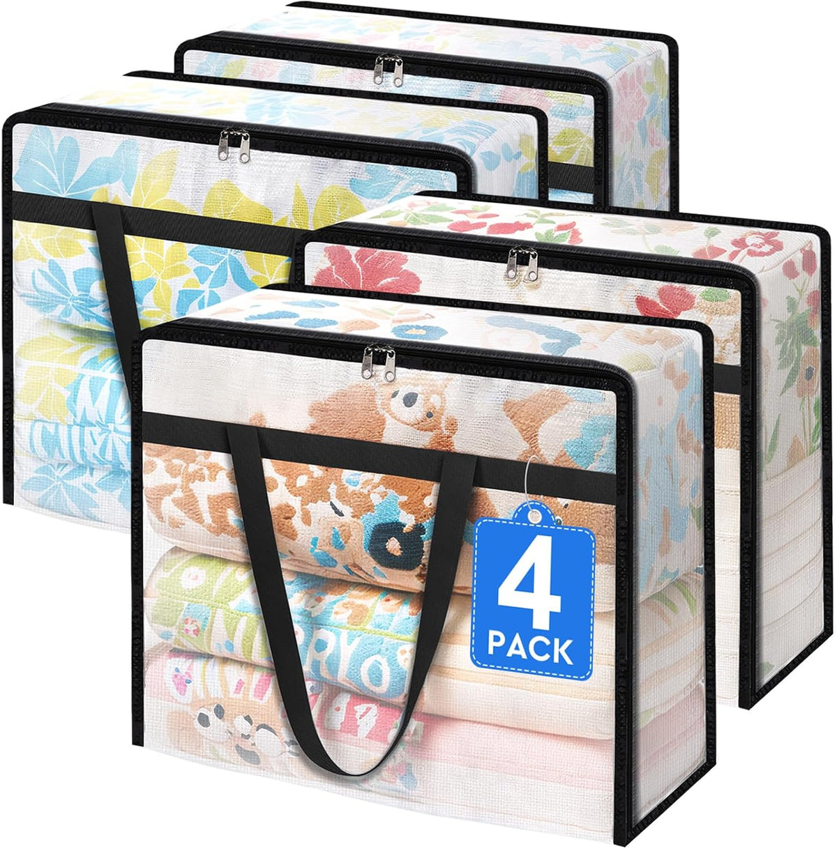 TasticTotes 6 Pack Clear Storage Bags for Comforter, Clothes & Bedding, 40L