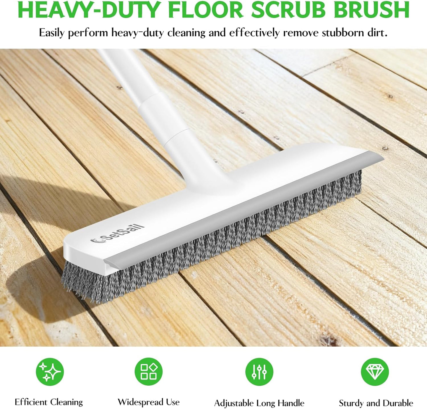 SetSail Floor Scrub Brush with 51-Inch Long Adjustable Handle 2 in 1 Scrape Brush Stiff Bristle Floor Scrubber for Cleaning Shower Bathroom Garage Kitchen Wall Deck Tub Tile